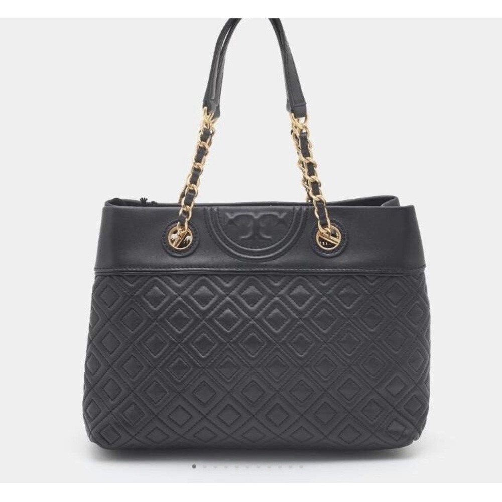 TORY BURCH‎ QUILTED FLEMING BLACK CHAIN TOTE BAG PURSE